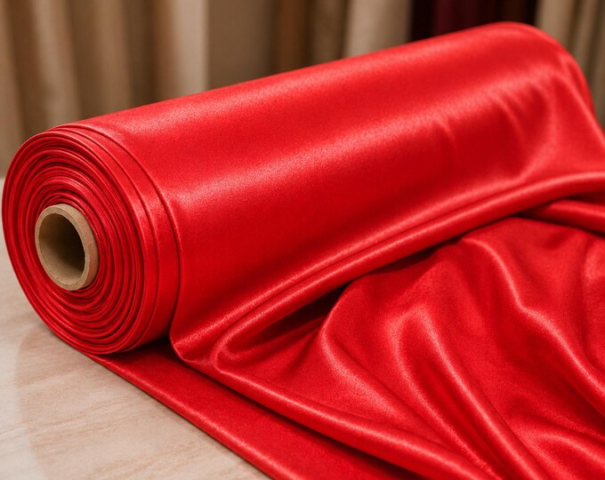 Coral Heavy Shiny Satin Stretch Spandex Fabric 58” Wide, Coral Satin Fabric By The Yard, Stretch Prom Dress & Formal Gown Fabric