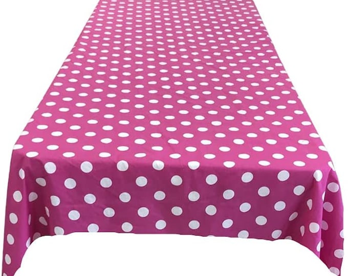 New Creations Fabric & Foam Inc, Polka Dot Poly Cotton Tablecloth ( White Dot on Fuchsia. Choose Size Below