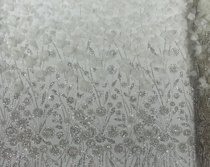 Ivory - Luxury 3D Floral/Butterfly Beaded lace, by The Yard.