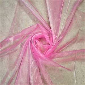 Tela de organza de cristal transparente, ligera, suave y transparente, 100 % poliéster, color rosa caramelo, de 58/60" de ancho. Se vende cortada a medida.