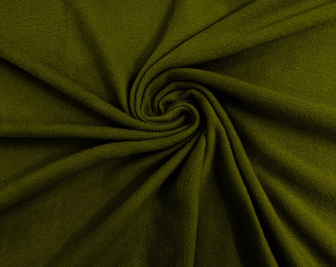 Olive Green Solid Polar Fleece Fabric Anti-Pill 58" Wide Sold by The Yard.
