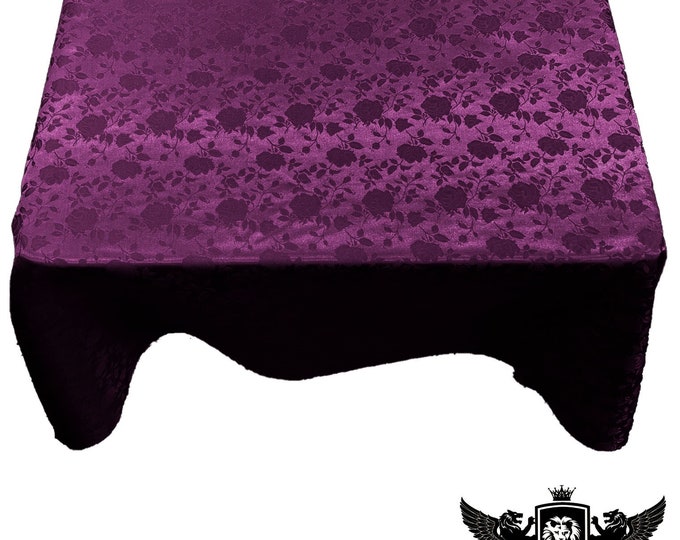 Plum Square Tablecloth Roses Jacquard Satin Overlay for Small Coffee Table Seamless.