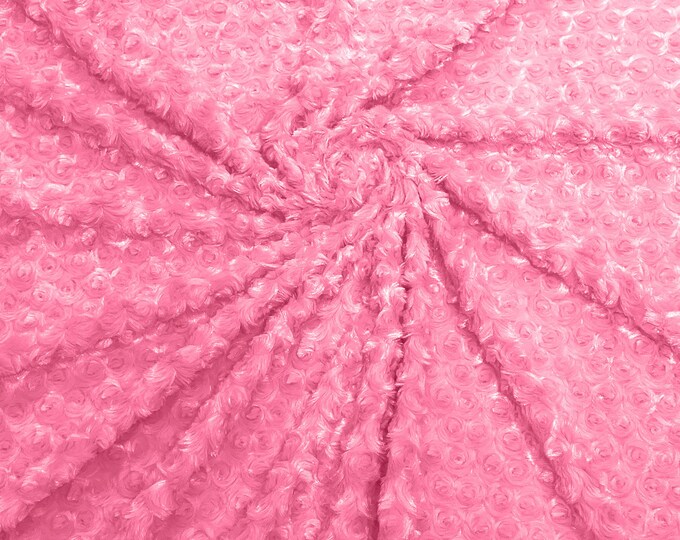 Candy Pink 58" Wide Minky Swirl Rose Blossom Ball Rosebud Plush Fur Fabric Polyester