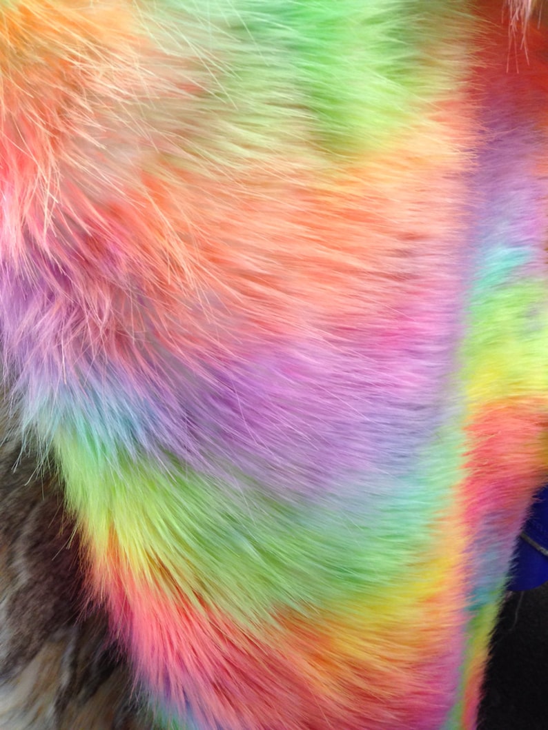 Lime green orange wave rainbow Surprise price fake the fur sold yard.36x60 Now on sale by