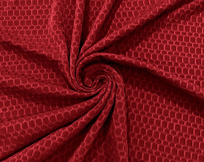 Red - Honeycomb 4-Way Stretch Knit Fabric for Leggings, Athletic Wear, Work Out Gear, Biker Fabric by The Yard.