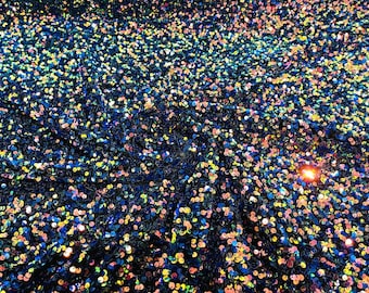 Rainbow Iridescent All-Over 5mm Shiny Sequins Stretch Velvet 54" Wide.