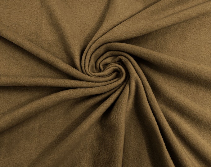 Camel Solid Polar Fleece Fabric Anti-Pill 58" Wide Sold by The Yard.