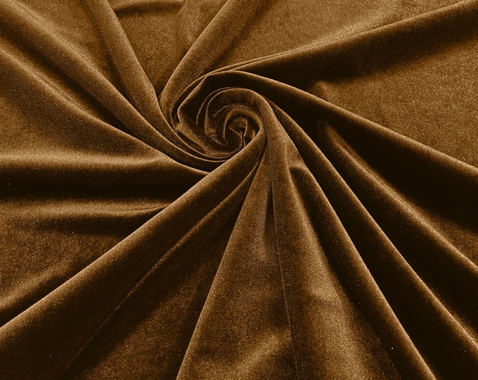 Camel 60" Wide 90% Polyester 10 percent Spandex Stretch Velvet Fabric for Sewing Apparel Costumes Craft, Sold By The Yard.