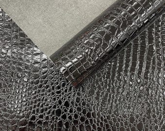 Black Crocodile Vinyl Fabric, Embossed Faux Leather for Upholstery and Fashion Projects