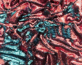 Dusty Rose Turquoise Reversible Color Changing Sequin Fabric| 54" Wide| Stretch Polyester Spandex.