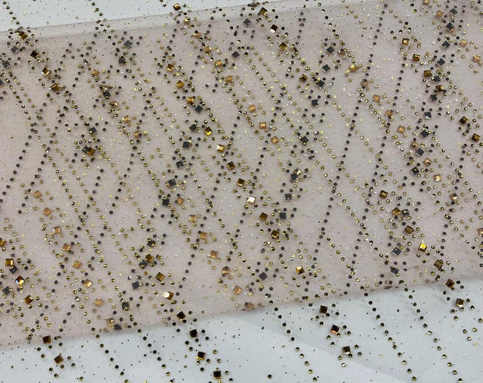 Dusty Rose - Glitter Rhinestone Fabric Invisible Mesh by The Yard. (by The Yard).