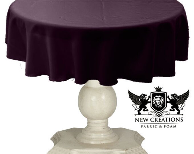 Aubergine Purple Round Tablecloth Solid Dull Bridal Satin Overlay for Small Coffee Table Seamless.