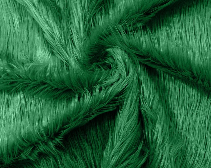 Kelly Green Long Pile Soft Faux Fur Fabric for Fur suit, Cosplay Costume, Photo Prop, Trim, Throw Pillow, Crafts.