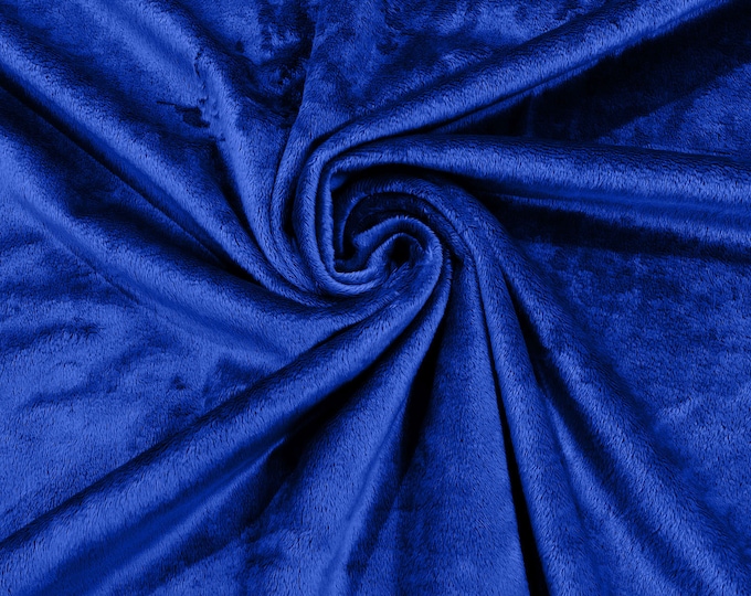 Royal Blue Minky Smooth Soft Solid Plush Faux Fake Fur Fabric Polyester- Sold by the yard.