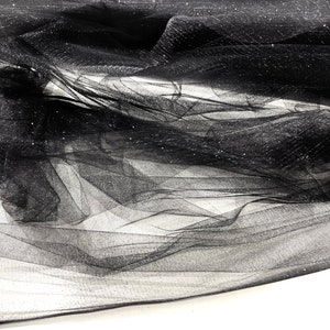 Black sparkle tulle glitter fabric shimmer/ tulle glitter for dresses/ mesh glitter fabric/ costume fabric/ wholesale