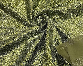 Olive Green - Mini Glitz Sequins on a 4 Way Stretch Spandex Fabric- Sold by The Yard.