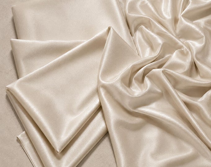 Cream Heavy Shiny Satin Stretch Spandex Fabric 58” Wide, Cream Satin Fabric By The Yard, Stretch Prom Dress & Formal Gown Fabric