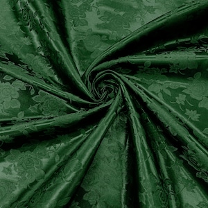 Dark Hunter Green 60&quot; Wide Polyester Big Roses/Flowers Brocade Jacquard Satin Fabric/Cosplay Costumes, Skirts, Table Linen/Sold By The Yard.