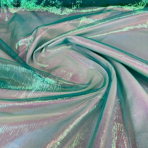 Green Crush Iridescent Shimmer Organza Fabric 45” Wide, Sells by The Yard.