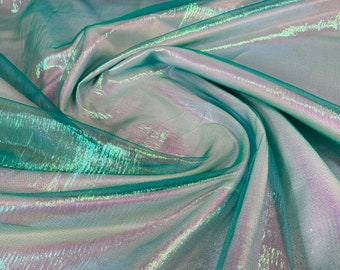 Green Crush Iridescent Shimmer Organza Fabric 45” Wide, Sells by The Yard.