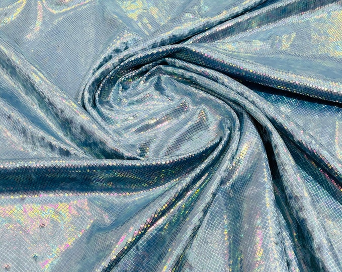 Steel Blue Illusion foil Snake design on a stretch velvet fabric-Sold by the yard.