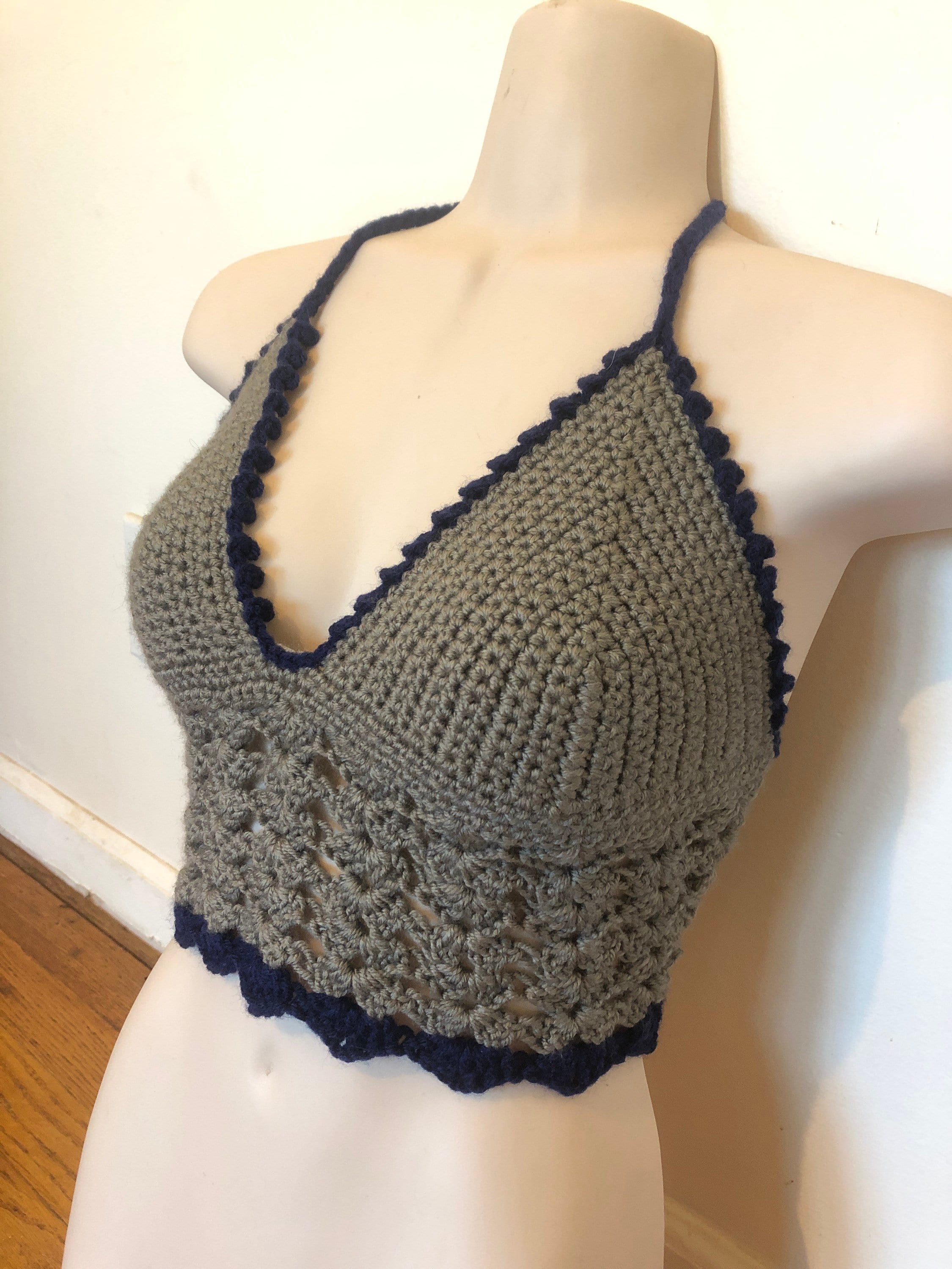 Persoonlijk Samenstelling Pornografie Handmade Gray and Navy Blue Crochet Halter Crop Top - Etsy