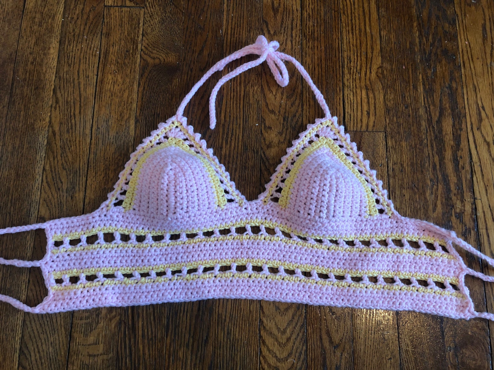 Handmade Pastel Pink and Light Yellow Crochet Halter Crop Top Etsy