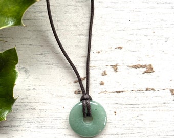 Teen Boys necklace, small gemstone donut  pendant for him,  vegan gift for nature lover, stone collecter