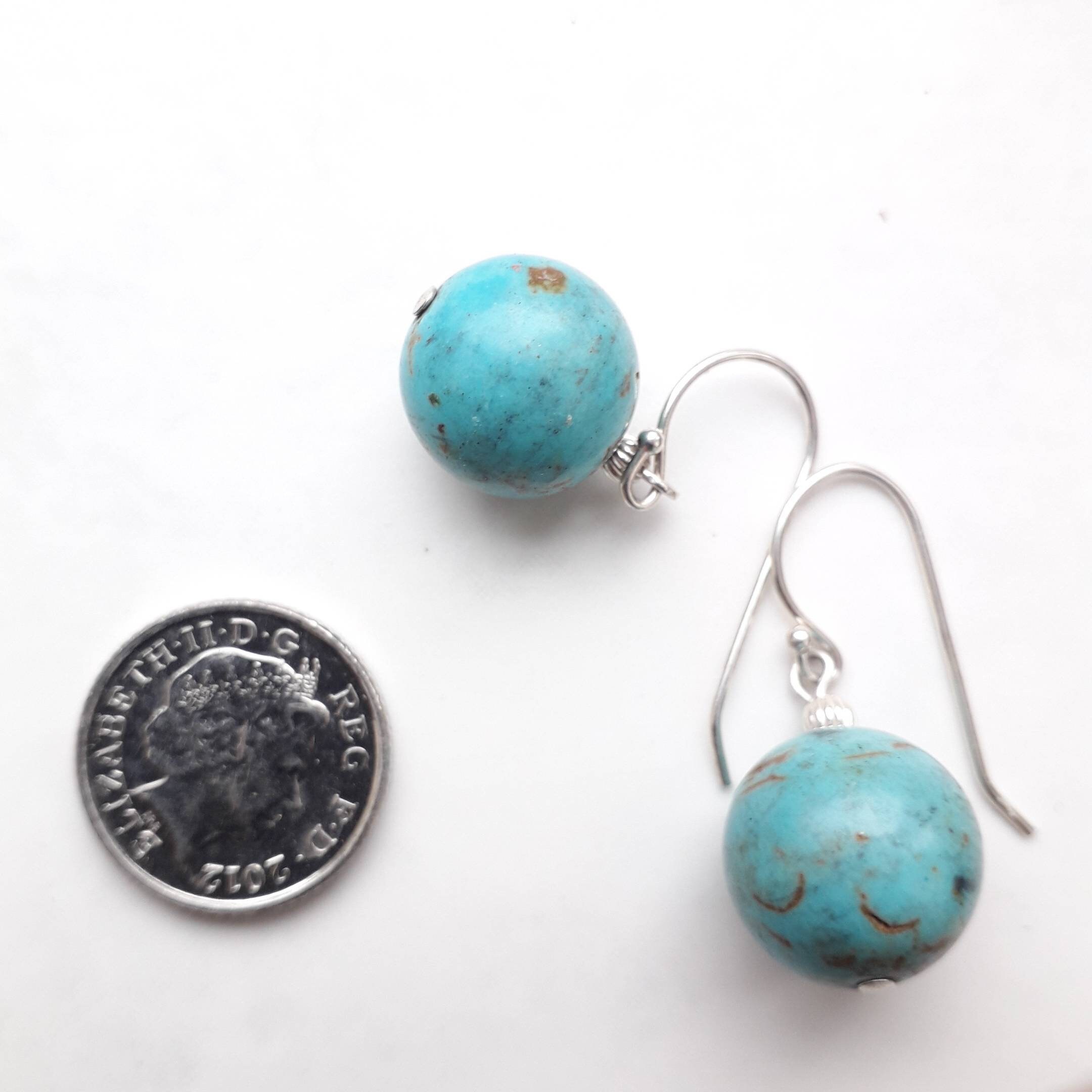 Turquoise ball drop earrings turquoise and Sterling Silver Etsy