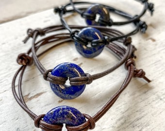 Lapis Lazuli Leder Armband, verstellbares Freundschaftsarmband