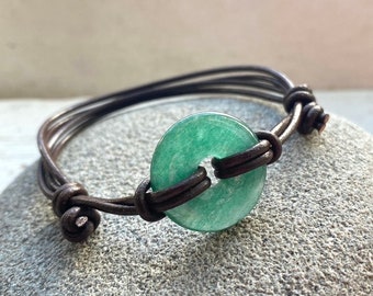 Mans Aventurine  crystal bracelet, mens waterproof adjustable bracelet. A protection gift for hippie man.