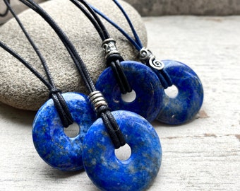 30mm Lapis lazuli  pi stone pendant, necklace for man. Surfer pendant, gift for rock climber, protection amulet.