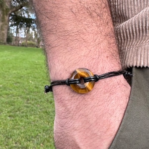 Adjustable crystal bracelets for man, Hematite and leather or vegan cotton bracelet , stone for helping stress