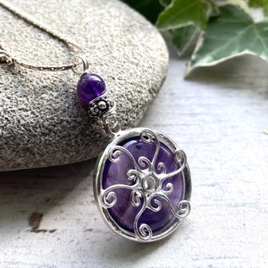 A unique Handmade sterling silver Amethyst  necklace,  gift for whimsiegoth. Crystal pendant on a silver chain. gift for yoga lover
