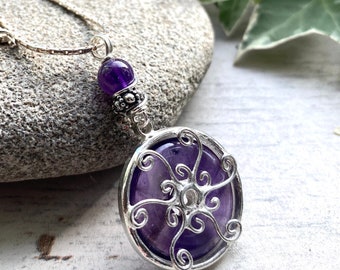 Handmade Sterling Silver Amethyst  Pendant Necklace: Unusual Whimsigoth Crystal Jewelry