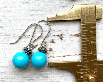 Turquoise  drop earrings, silver and turquoise  gemstone ball  earring , boho mothers day gift for her