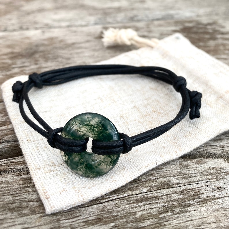 Mans green Aventurine bracelet , adjustable Gemstone bracelet, vegan chakra bracelet, gift for creativity Moss agate