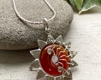Red Carnelian Star necklace, handmade silver celestial pendant,  gift for mystical woman. Aries birthstone jewellery