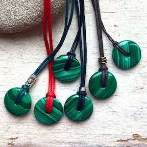 Malachite Donut Necklace: Adjustable Gemstone Pendant, Unisex Amulet