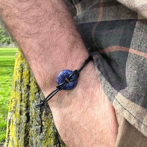 Mans Lapis lazuli leather bracelet,  adjustable size for men,  Crystal healing  , virgo birthstone or best friend gift forhim or her.