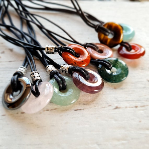 Pendentif Vintage En Pierre D'agate - Unisexe - Couleurs Orange/marron - Occasion