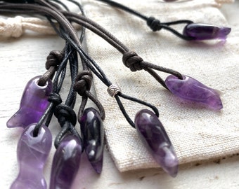 Tiny Amethyst Fish gift for swimmer, Picies birthstone, unisex beach jewellery, waterproof.