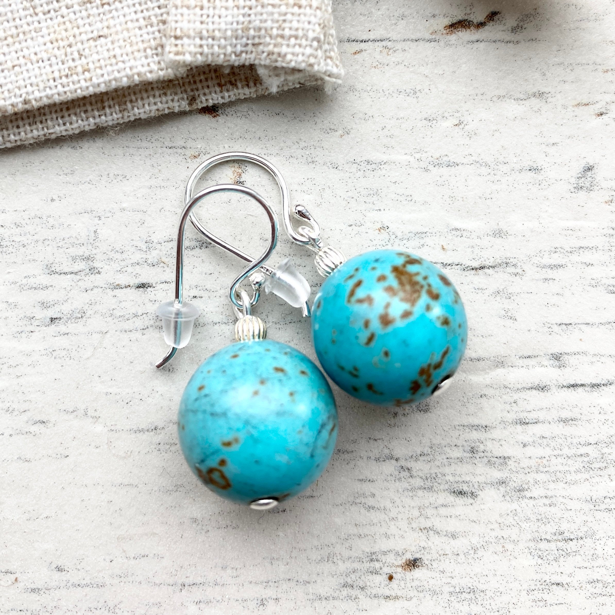 Turquoise earrings turquoise and Sterling Silver ball drop Etsy