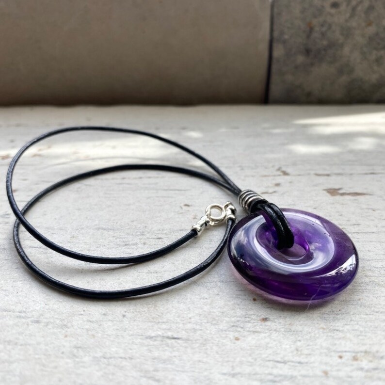 Amethyst choker necklace, AAAA quality gemstone on a leather cord with sterling a silver zodiac bead, birthstone gift for aquarius image 4
