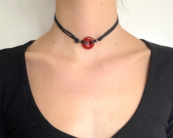 Carnelian choker , black adjustable cotton  cord, great gemstone gift for a gothic teen. Worn for courage and communication