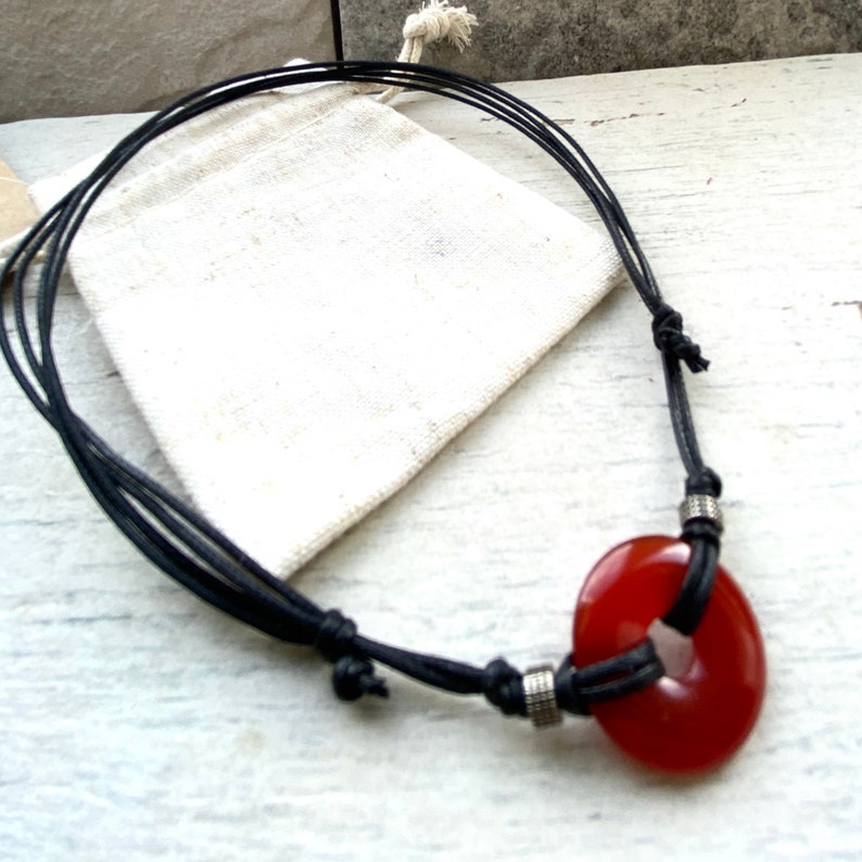 Carnelian choker , black adjustable cotton cord, great gemstone gift for a gothic teen. Worn for courage and communication image 5