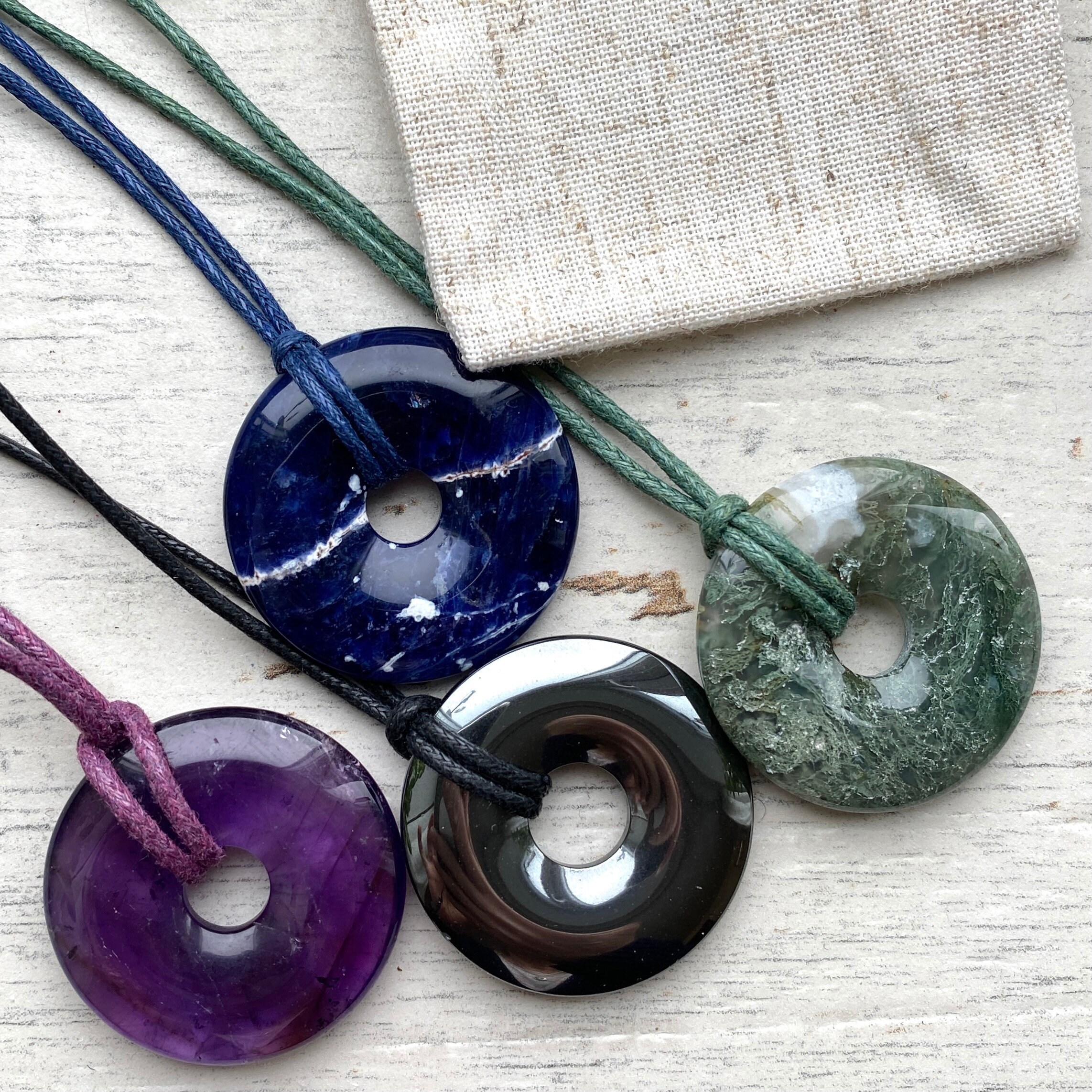 Large crystal gemstone donut pendant necklace unisex talisman Etsy