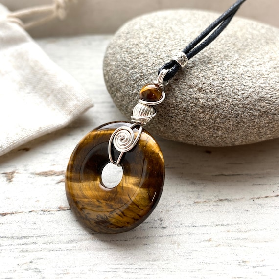 Pendentif Oeil De Tigre Pierre Naturelle Qualité Extra - Collier Cordon Offert