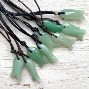 aventurine fish pendant, mens gift for angler, small green crystal, gemstone fish necklace,  gift for swimmer.