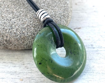 Nephrite Jade necklace, mans rustic jade pendant, jade jewellery gift for him, stone for luck, St Patricks day